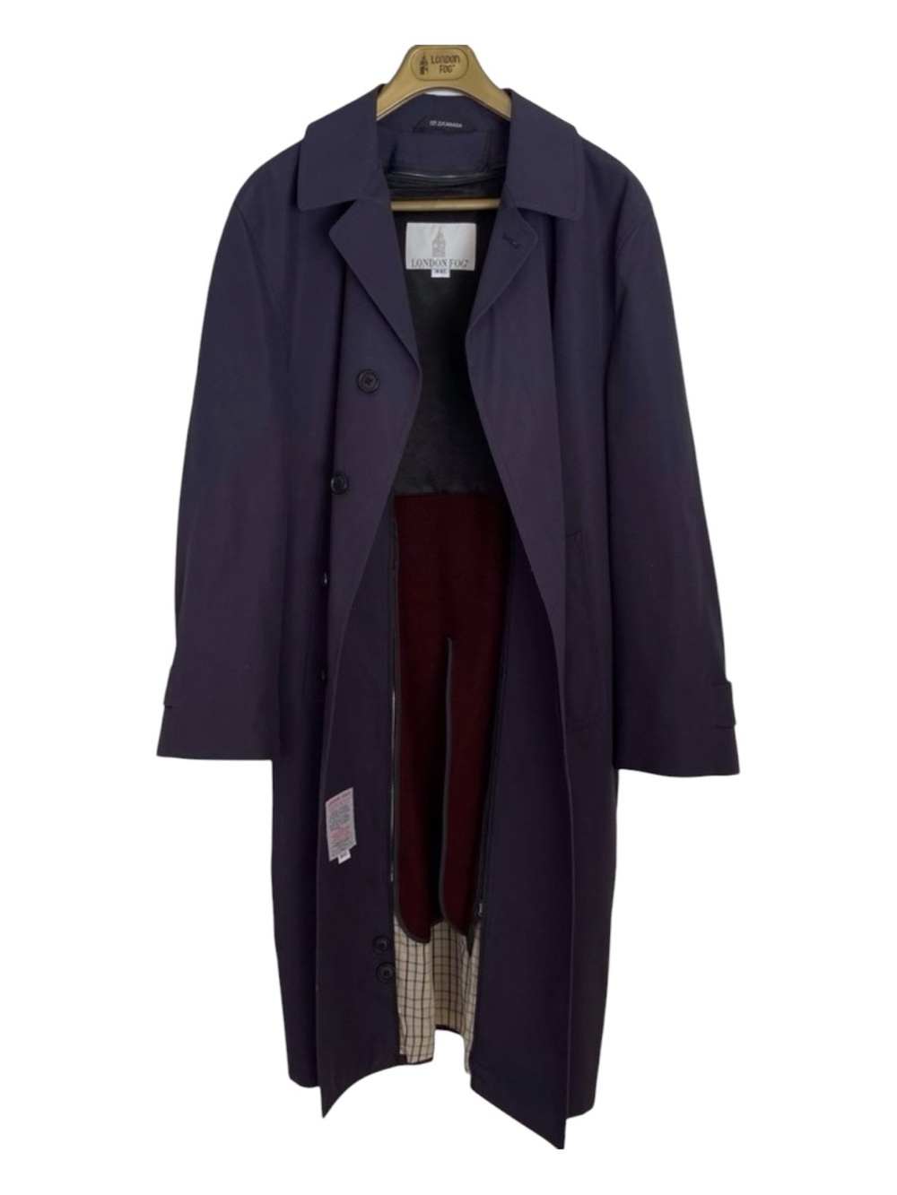 London Fog men trench overcoat parka blue water repellency wool blend liner 38S